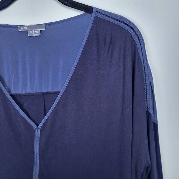 Vince Womens Silk Top Blue Size Medium V Neck Long Sleeve Pullover Lightweight - Picture 3 of 7